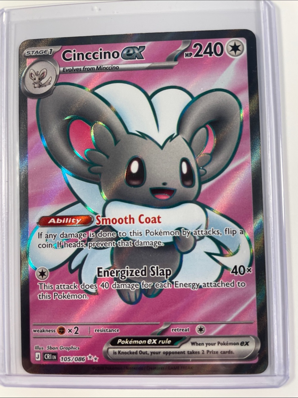 Pokemon Cinccino EX Pink White Holo Trading Card